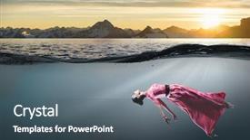  Presentation with ocean clear water deep blue - Amazing slides having fasion - woman dancer in clear blue backdrop and a  colored foreground
