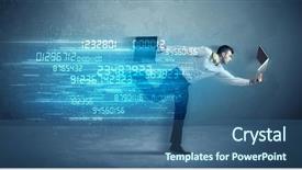  Presentation with high tech - Colorful presentation theme enhanced with fast - business man running with media backdrop and a ocean colored foreground