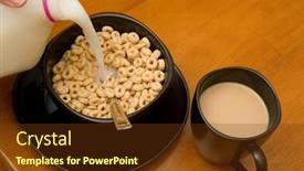  Presentation with breakfast cereal - PPT theme enhanced with fast breakfast consisting of oat cereal and coffee with creamer background and a tawny brown colored foreground