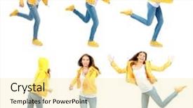  Presentation with running - PPT layouts consisting of fast casual - collage with running woman background and a blonde colored foreground