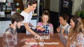  Presentation with food kides - Colorful theme enhanced with fast casual - waitress serving food to cheerful backdrop and a red colored foreground