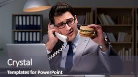  Presentation with burger - Audience pleasing presentation consisting of fast customer support - businessman late at night eating backdrop and a  colored foreground