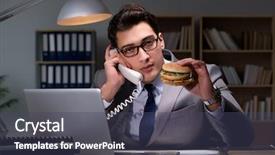  Presentation with dj night party - Theme featuring fast customer support - businessman late at night eating background and a  colored foreground