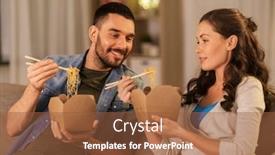  Presentation with chopstick - Presentation theme enhanced with fast-food-and-people-concept background and a tawny brown colored foreground