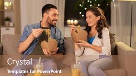  Presentation with fast food - Slide set with fast-food-and-people-concept background and a coral colored foreground