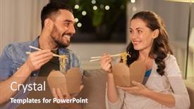  Presentation with fast food - PPT theme consisting of fast-food-and-people-concept background and a red colored foreground