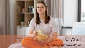  Presentation with fast food - PPT theme consisting of fast-food-and-people-concept background and a coral colored foreground