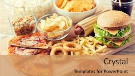  Presentation with fast food - Colorful slide deck enhanced with fast food and unhealthy eating backdrop and a coral colored foreground