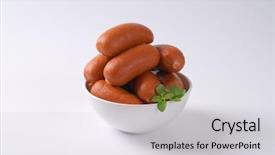  Presentation with fast food - PPT layouts with fast food chain - bowl of short thick sausages background and a  colored foreground