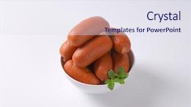  Presentation with fast food - Colorful slide deck enhanced with fast food chain - bowl of short thick sausages backdrop and a  colored foreground