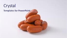  Presentation with sausages - Slides enhanced with fast food chain - short thick sausages on white background and a  colored foreground