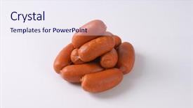  Presentation with sausages - PPT layouts consisting of fast food chain - short thick sausages on white background and a  colored foreground