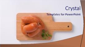  Presentation with short story - Audience pleasing theme consisting of fast food chain - short thick sausages on wooden backdrop and a  colored foreground