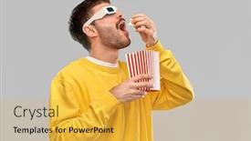  Presentation with popcorn movie - Presentation design with fast-food-cinema-and-people background and a yellow colored foreground