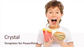  Presentation with burger fries - Colorful PPT theme enhanced with fast food concept of health backdrop and a sky blue colored foreground