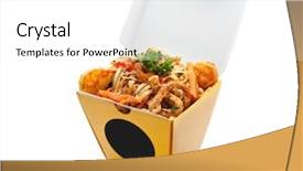  Presentation with shrimps - Slide deck with fast food fries - chinese noodle with pork shrimps background and a white colored foreground