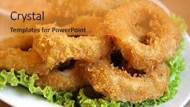  Presentation with deep - PPT theme enhanced with fast food fries - deep batter fried squid rings background and a gold colored foreground
