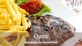 Presentation with meat food - Audience pleasing PPT theme consisting of fast food fries - delicious juicy steak beef meat backdrop and a  colored foreground