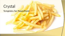  Presentation with ripe golden potato on white - Slide deck with fast food fries - fried potatoes isolated background and a blonde colored foreground