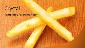  Presentation with corrugated potato chips - PPT layouts with fast food fries - potato chips on a wooden background and a yellow colored foreground