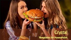  Presentation with container fast food packaging - PPT layouts having fast food gils eat ham background and a tawny brown colored foreground
