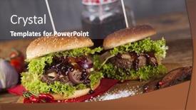  Presentation with fast food - Slide deck with fast-food-hamburge-wooden-desk background and a gray colored foreground