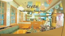  Presentation with fast food - Colorful PPT theme enhanced with fast food - interior view backdrop and a yellow colored foreground