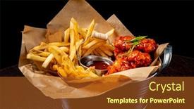  Presentation with food meals - PPT theme enhanced with fast-food-meals-on-dark background and a tawny brown colored foreground