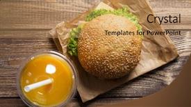  Presentation with hamburger - Presentation design consisting of fast food menu - hamburger and orange juice background and a coral colored foreground