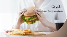  Presentation with fast food - Colorful presentation theme enhanced with fast food people and unhealthy backdrop and a sky blue colored foreground