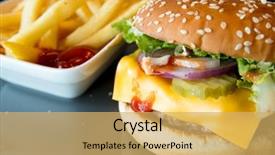  Presentation with burger - Slide deck enhanced with fast food restaurant - cheese burger - american cheese background and a yellow colored foreground