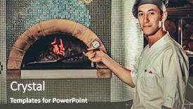  Presentation with italian food about pizza - Colorful slides enhanced with fast food restaurant - young italian chef in white backdrop and a gray colored foreground