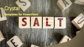  Presentation with salt - Colorful slide deck enhanced with fast food risks - wooden blocks with the text backdrop and a violet colored foreground