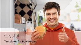  Presentation with food truck - Slides with fast-food-takeaway-and-people background and a red colored foreground