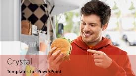  Presentation with food truck - Presentation design with fast-food-takeaway-eating background and a red colored foreground