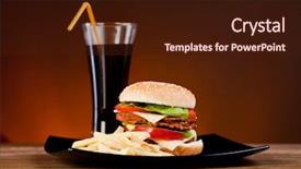  Presentation with fast food healthy - Colorful presentation design enhanced with fast food tasty hamburger backdrop and a wine colored foreground