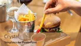  Presentation with fast food - Slide set with fast-food-unhealthy-eating background and a coral colored foreground