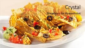  Presentation with food corn chips - Slide deck with fast food white background - corn chips with cheddar sauce background and a  colored foreground