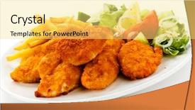  Presentation with chicken little chicks - PPT layouts with fast food white background - fried chicken nuggets french fries background and a  colored foreground