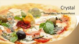  Presentation with dried tomato - Slide deck with fast food white background - pizza with mozzarella cheese background and a blonde colored foreground