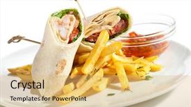  Presentation with salsa nachos chips tortilla snack - Slide set with fast food white background - tortilla with shrimps and sauce background and a yellow colored foreground