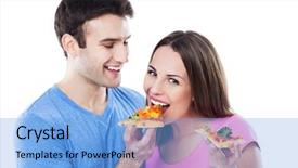  Presentation with pizza lasagna - Cool new presentation design with fast food white background - young couple eating pizza backdrop and a light blue colored foreground