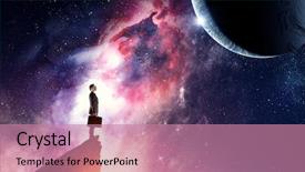  Presentation with cosmos - Presentation theme with fast forward - businessman and cosmos concept background and a coral colored foreground