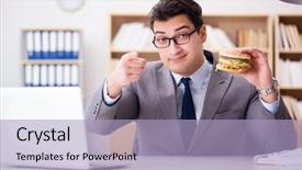  Presentation with junk food - Cool new PPT layouts with fast furious - hungry funny businessman eating junk backdrop and a  colored foreground