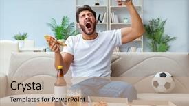  Presentation with pizza - Colorful slide deck enhanced with fast furious - man eating pizza having backdrop and a coral colored foreground