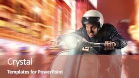  Presentation with old man - Audience pleasing PPT theme consisting of fast furious - man riding old moped backdrop and a  colored foreground