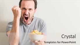  Presentation with food potato chips crisps snacks - PPT theme with fast furious - senior man eating potato chips background and a lemonade colored foreground