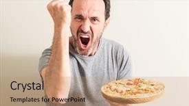  Presentation with pizza - Amazing PPT theme having fast furious - senior man holding pizza annoyed backdrop and a coral colored foreground