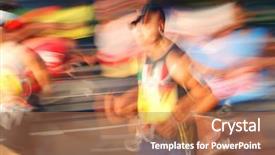  Presentation with runners - Audience pleasing slides consisting of fast pace - marathon runners head backdrop and a coral colored foreground