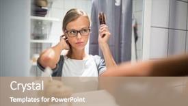  Presentation with hair color - Cool new slide set with fast pace - young woman brushing healthy hair backdrop and a coral colored foreground